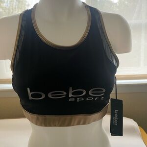 NWT Bebe Sport Black and Gold Racerback Sports Bra